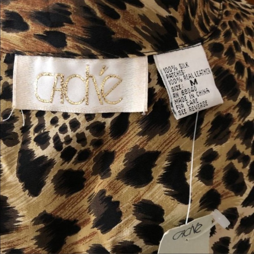 NWT 100% Silk + Leather Leopard Ruffled Vtg Top - Picture 13 of 14